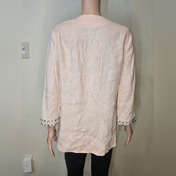 Brooks Brothers pink Linen embellished, pearls rhinestones tunic 8 woman top - Picture 8 of 13